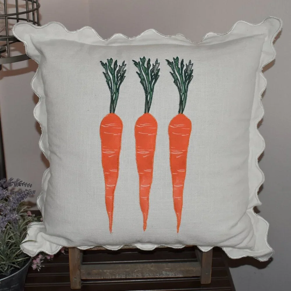 White Ruffle Edge Country Cottage Farmhouse Carrot Throw Pillow - Cottagecore 🥕